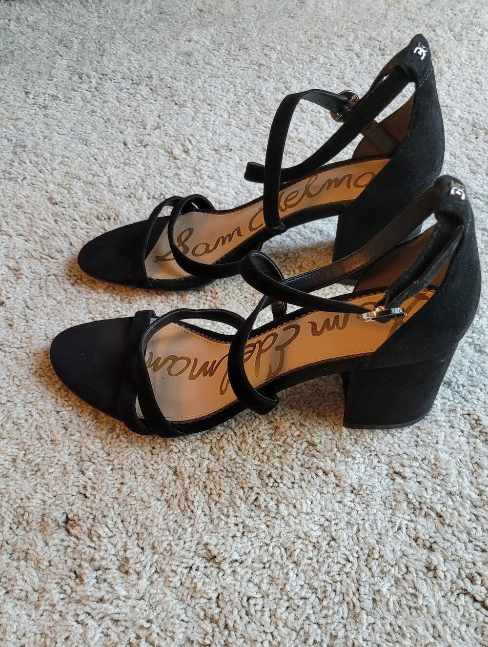 Black Suede Sam Elderman Block Heel  Size 8 1/2